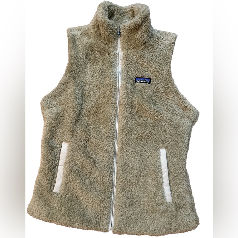 Patagonia Women’s Vest Size M Los Gatos Beige Fuzzy Fleece Full‎ Zip Sleeveless